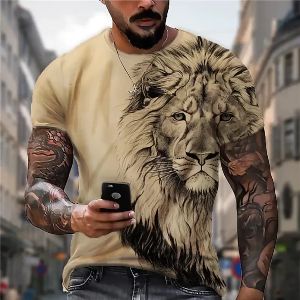2022-Cotton-Summer-T-shirt-Men-Animal-Lion-3d-Print-Fashion-Short-Sleeve-Top-Micro-Elastic
